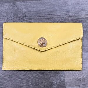 Talbots Yellow Leather Envelope Clutch with Gold Medallion